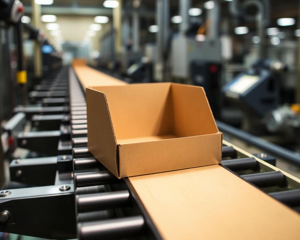Caja de cartón corrugado en línea de producción