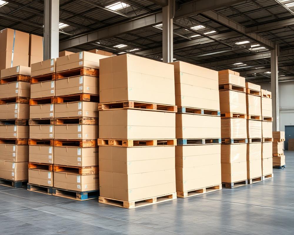 Almacén con pallets de cajas terminadas